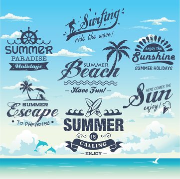 Collection of vintage summer labels, labels, badges and icons