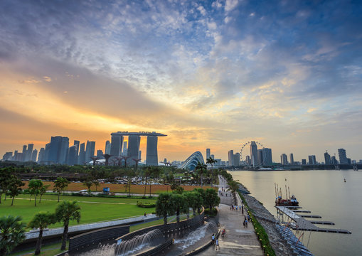 Singapore city skyline when sunset