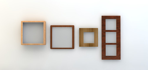 3d render of a selection of frames on a white wall