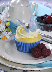 Close up of delicious cupcake with butterfly