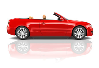 Red 3D Sedan Convertible Car - obrazy, fototapety, plakaty