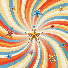 Retro twirl background with stars