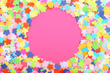Confetti frame on pink background