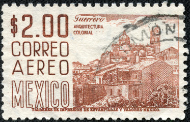 stamp shows colonial architecture from Guerrero state
