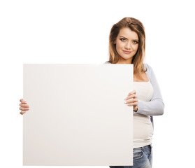 Fototapeta premium Woman with advertising banner