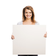 Fototapeta premium Woman with advertising banner