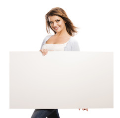 Woman with advertising banner