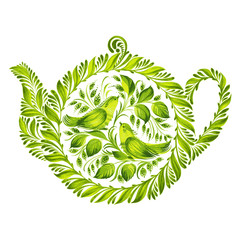 Fototapety  dekoracyjny ornament ziołowy czajniczek