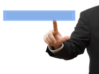 businessman pushing virtual bar on white background, internet co