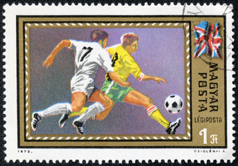 stamp printed by Hungary, shows football