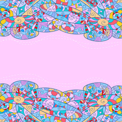 Fototapeta na wymiar Childish frame with abstract patterns, pink