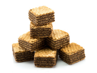 Chocolate wafer cookies isolated on white background