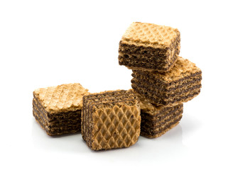 Chocolate wafer cookies isolated on white background