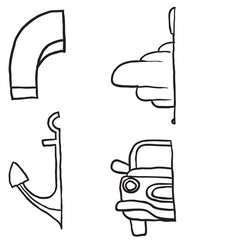 Complete the Symmetrical Drawing. Car, anchor, magnet, whirligig