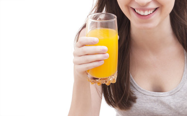 Woman with glass of juce - Stock Image