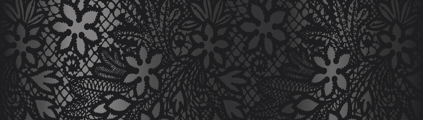 Black background with lace pattern - obrazy, fototapety, plakaty
