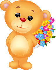 Bear cartoon with flowers