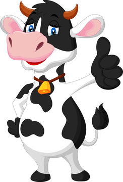Cute cow cartoon giving thumb up