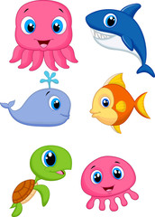 Obraz premium Sea life cartoon set