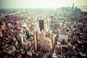 Photo sur Plexiglas New York Vue aérienne de Manhattan au coucher du soleil, New York City
