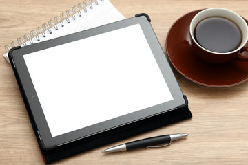 Tablet PC on the Table with Coffee