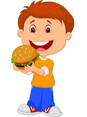 Cartoon boy eating burger