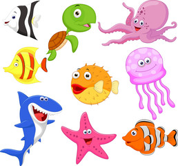 Naklejka premium Cute sea life cartoon collection