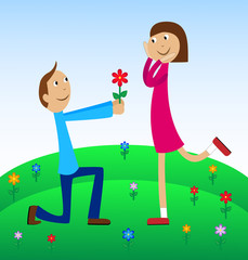 boy gives a flower to the girl