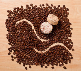 coffee beans and macaroons