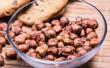 hazelnuts in the glass bowl