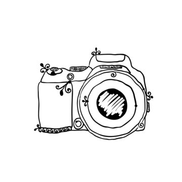 the sketch of a photo camera drawn by hand