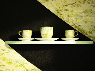 the cups on the shelf
