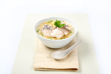 Boiled rice fish in a bowl