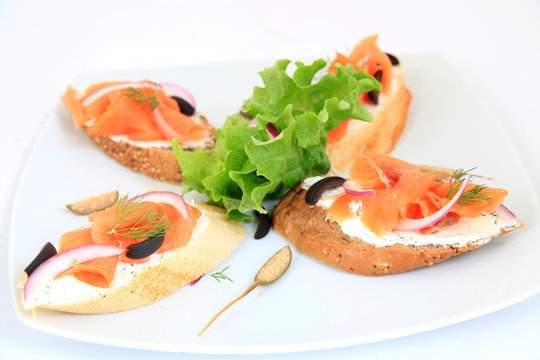 sandwiches with salmon with decoration