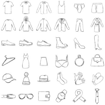 Vector Set of Sketch Clothes Icons