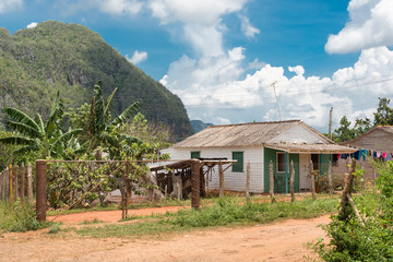 Fototapeta na wymiar Typical rustic wooden house at the Vinales Valley in Cuba