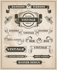 Vintage retro hand drawn banner set - vector illustration - 64143756