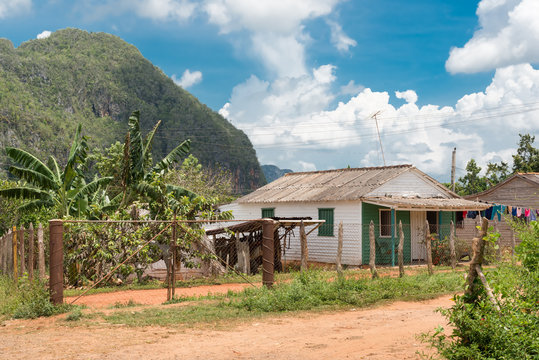 Typical rustic wooden house at the Vinales Valley in Cuba