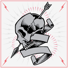 Skull arrow and ribbon vector