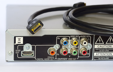 Back of a DVD player and HDMI cable