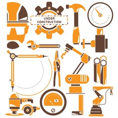 construction, manufacturing, industry icons, orange icons