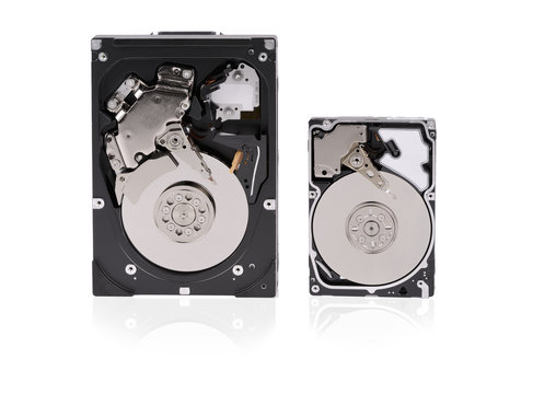 two hard disks on a white background