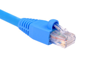 blue utp cat6 network cable isolated on white background
