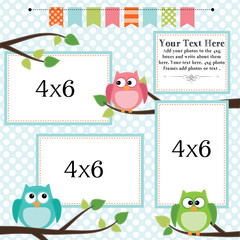 Obraz premium Owl scrapbooking template with banner or bunting