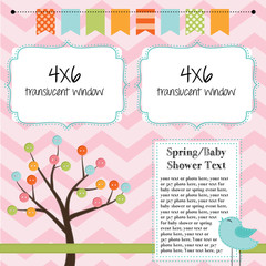 Spring, baby shower, or summer layout with trees, birds