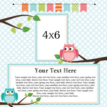 Owl scrapbooking template with banner or bunting