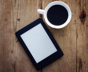 E-book reader and coffee