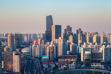 modern city at dusk in shanghai