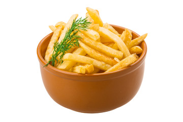 French fries on white background