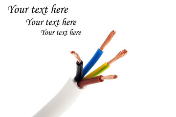 Closeup of a electric cable on a white background